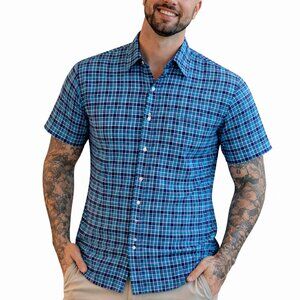 Men's Ben Sherman Medium 2 Short Sleeve Button Down Geometric Blue Shirt